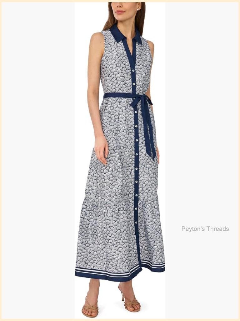 Sleeveless Polo Collar Midi Dress - Cotton Blend